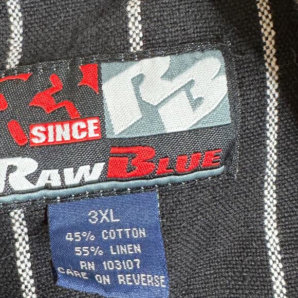 Vintage Raw Blue Full Zip Linen Blend Pin Striped Sport Varsity Jacket Mens 3XL - Picture 10 of 11